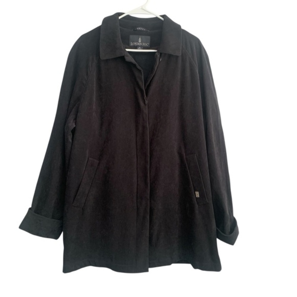 London Fog Black Women's Classic Trench Coat Size XL Suede Look